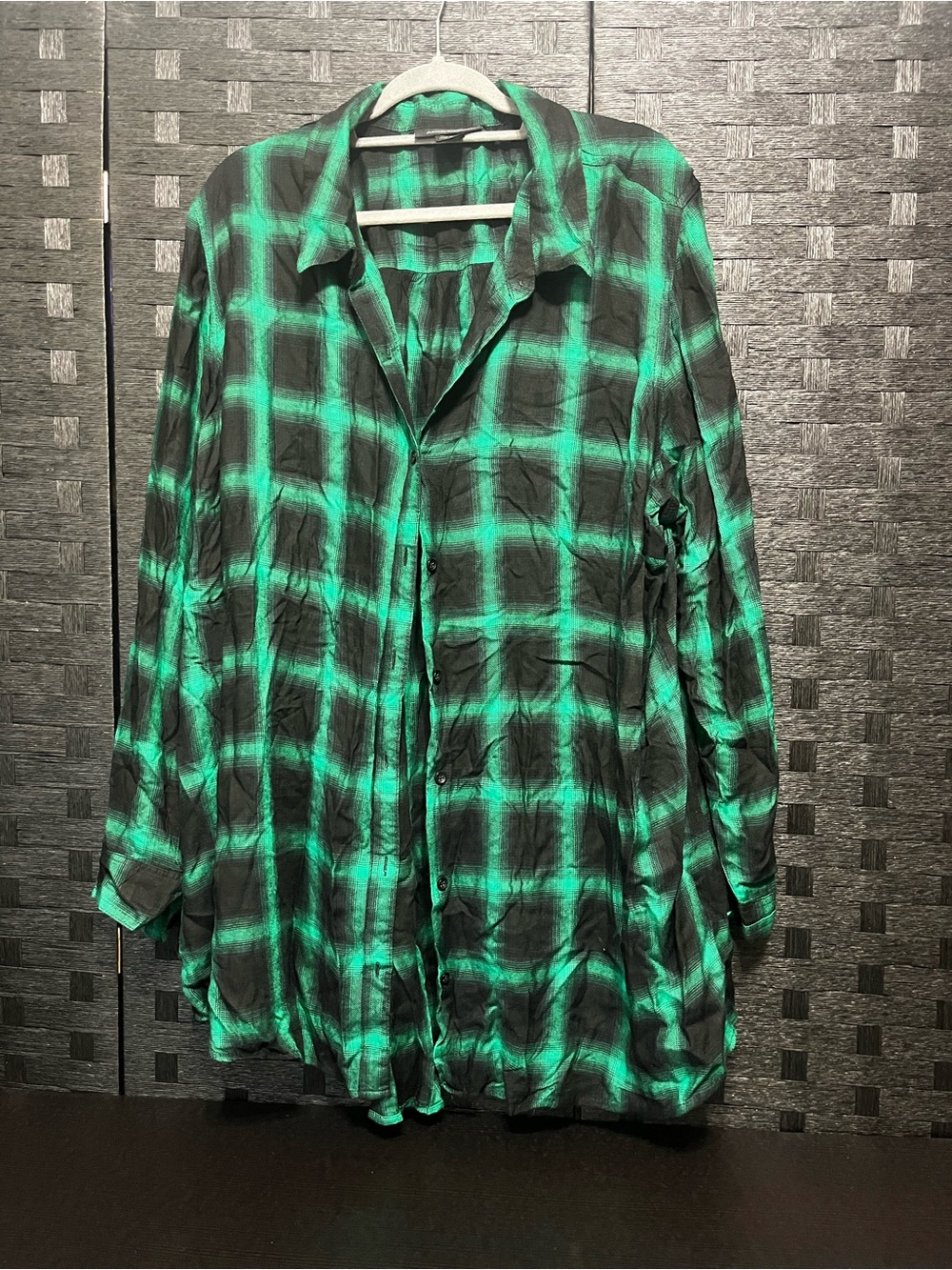 Ashley Stewart Emerald and Black Plaid Button-Down Shirt Size 24